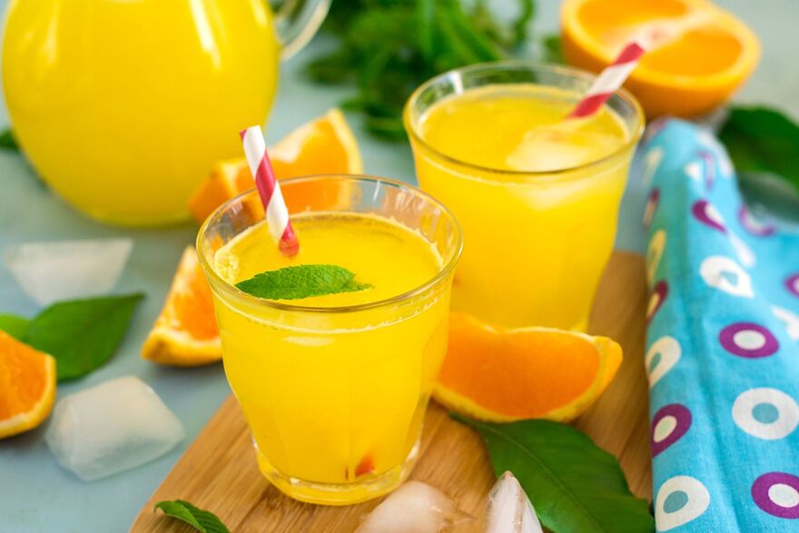 Sweet orange drink ice cubes mint