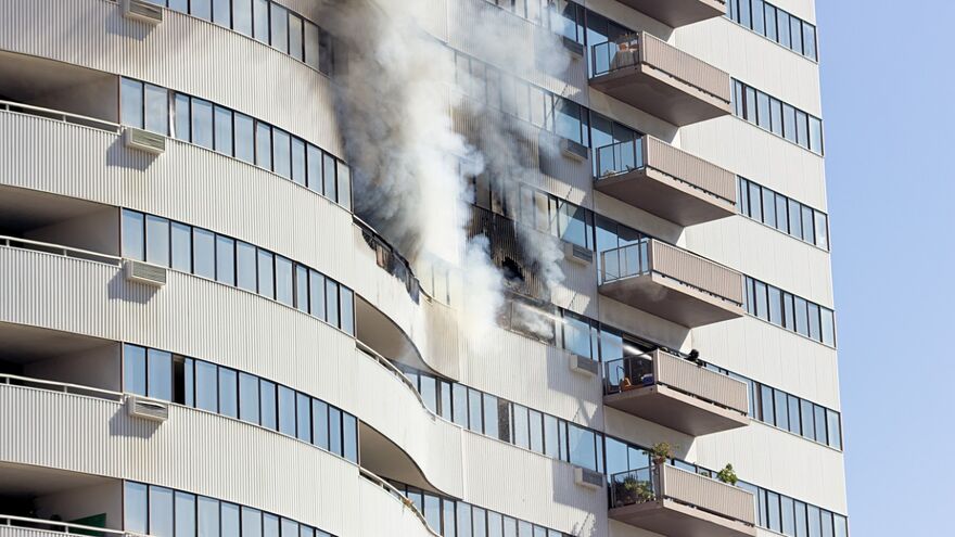 Building cladding on fire