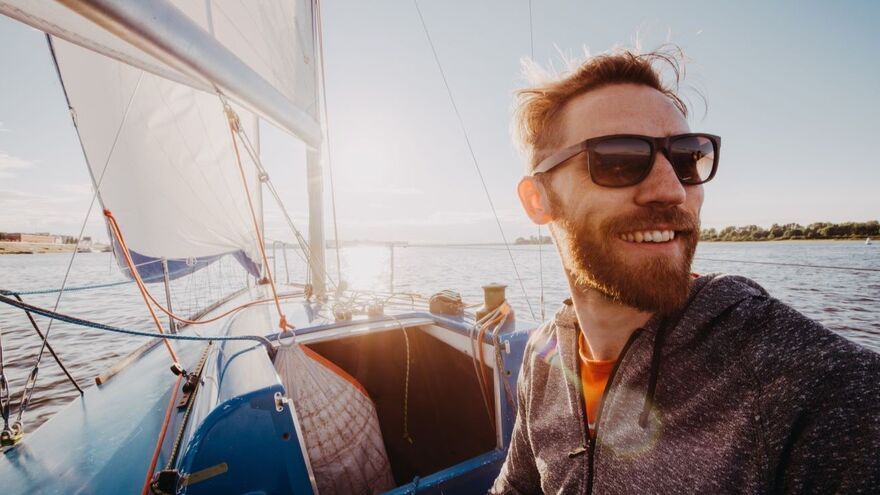 Man on boating holiday