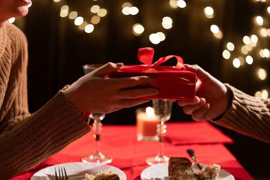 Happy couple in love celebrating Valentine's Day