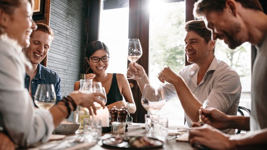 Friends eating out at a restaurant