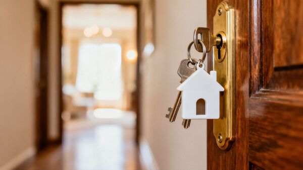 Key hanging in house door