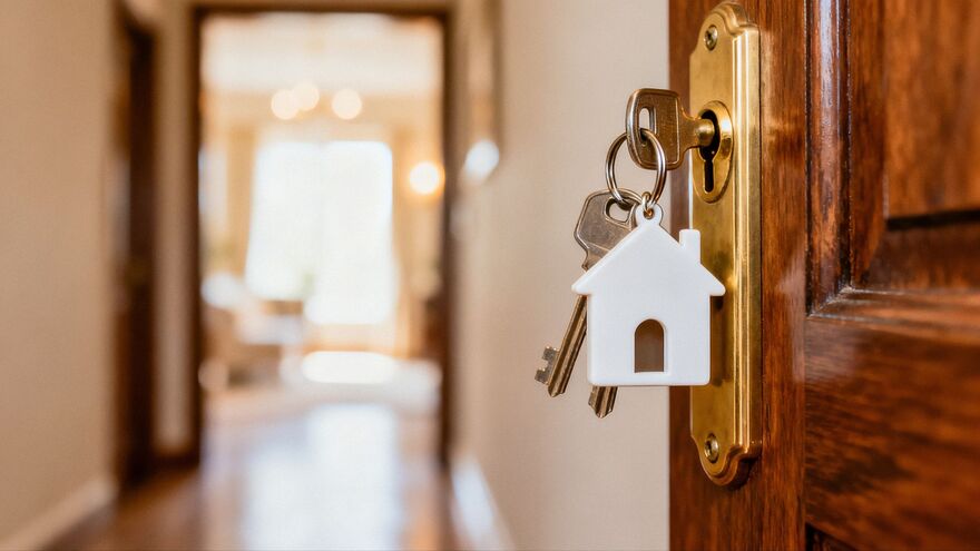 Key hanging in house door